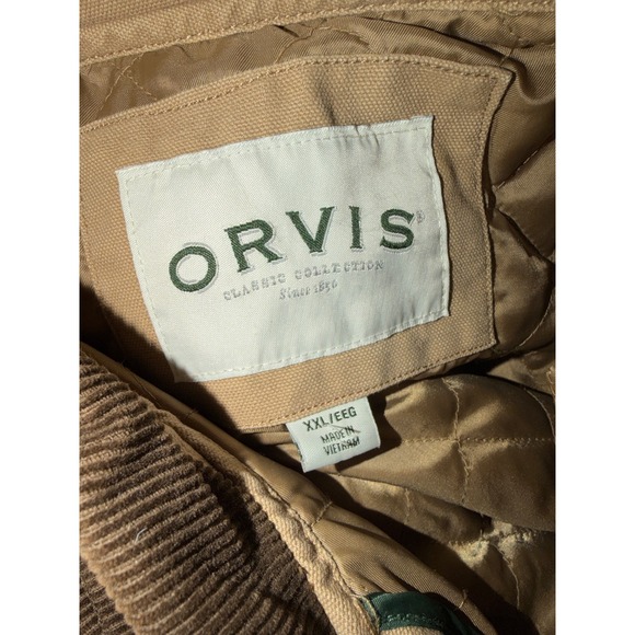 Orvis Jacket Canvas Barn Chore Coat Quilt Lined Men 2XL Tan Corduroy Collar XXL - Picture 4 of 4